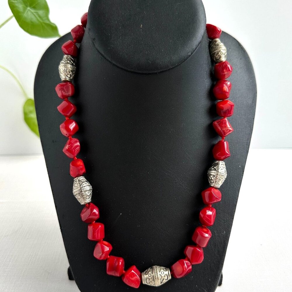 Red Bamboo Coral Bead Necklace